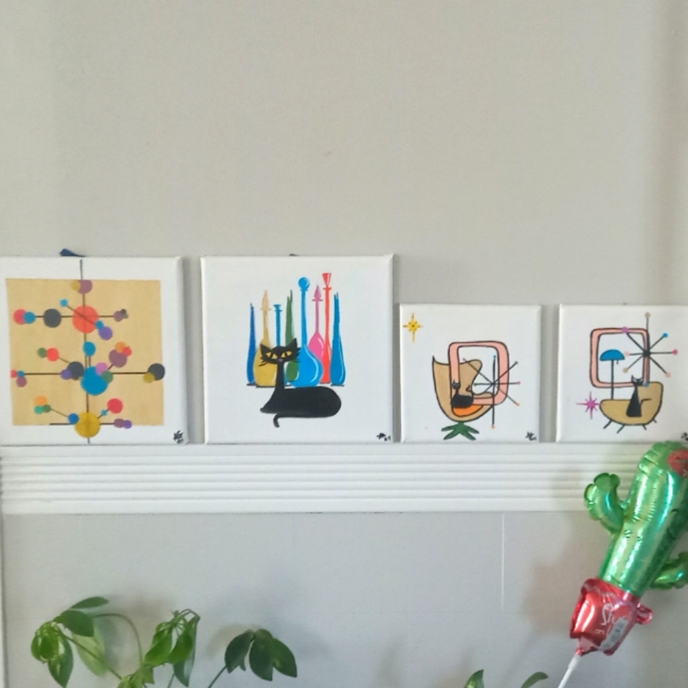MCM Inspired Stretched Canvas Wall Art 4 Original paintings 2-4×4 2-6×6